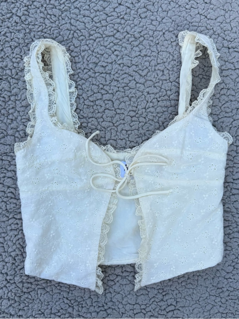 Princess Polly Eyelet Lace Tie-Front Crop Top - off white